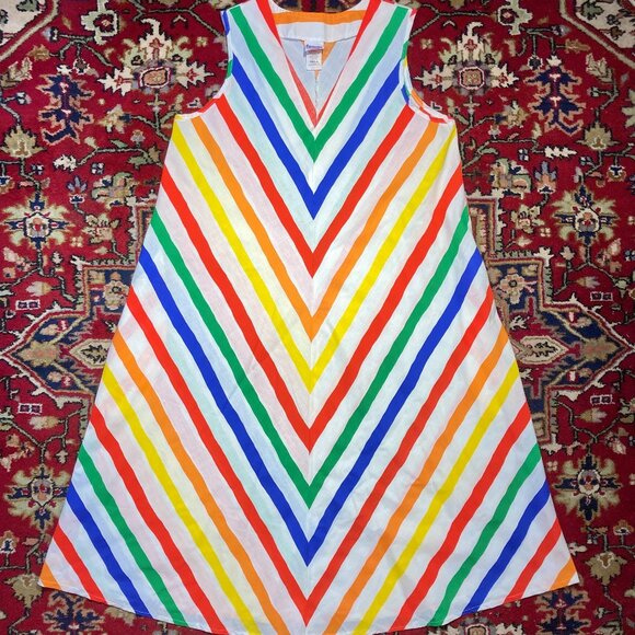 Vtg Y2K Granada rainbow chevron stripe tunic kaftan dress cover up one sz Pride - Picture 1 of 4